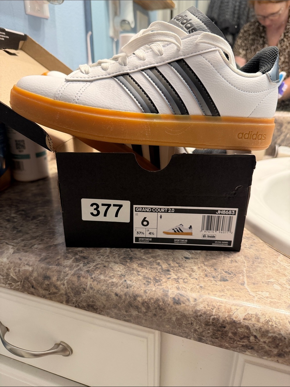 adidas White Sneakers with Black Stripes and Gum Sole